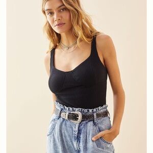 Maeve by Anthropologie Seamed V-Neck Black Tank